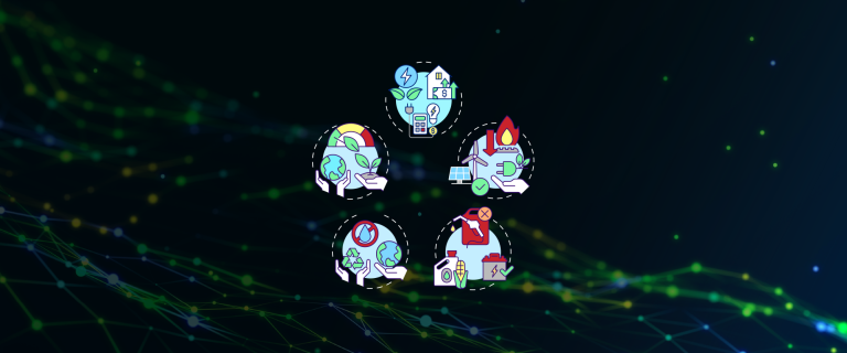 Five colorful cartoonish rocket designs arranged in a circular pattern against a dark background with interconnected lines and dots.