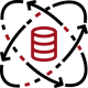 A simplified graphic of a cylindrical database icon surrounded by discrete elements, representing data management or storage.