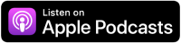 A promotional button for Apple Podcasts featuring a purple logo and a call to action to listen.