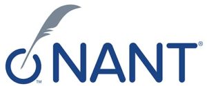 A logo design featuring the word 'NANT' alongside a stylized quill pen and a circle, conveying a connection to writing or communication.